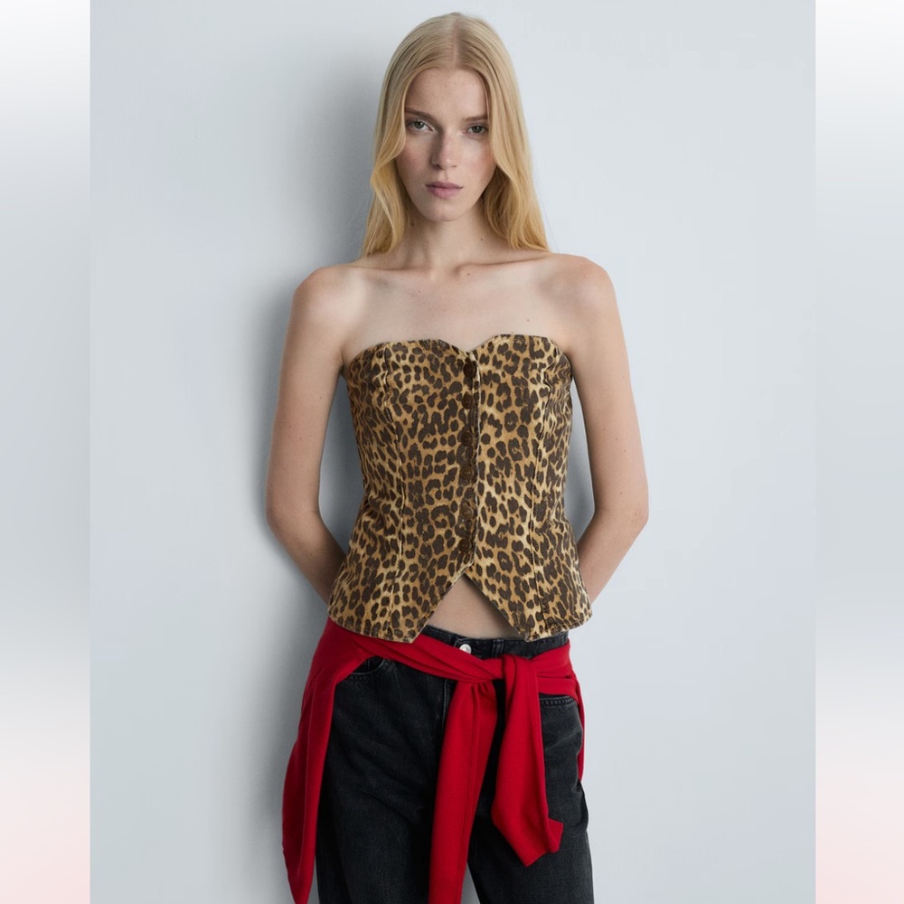 MNG Leopard-print corset top